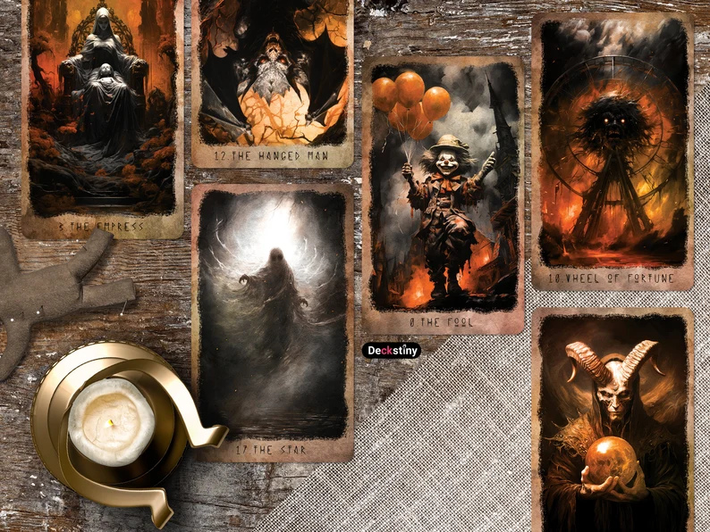 Таро Жахливого Страху 78+2 карт 13 х 7,5 см. Horo scare Tarot. Карти Таро.