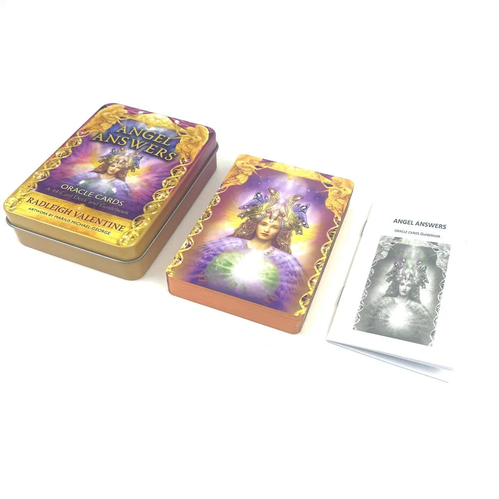 Ангел відповідає карти оракули Angel Answers Oracle card 44 карт у жерстяній коробці з позолоченим тисненням. Карти Таро.