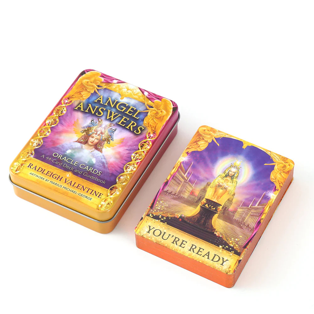 Ангел відповідає карти оракули Angel Answers Oracle card 44 карт у жерстяній коробці з позолоченим тисненням. Карти Таро.
