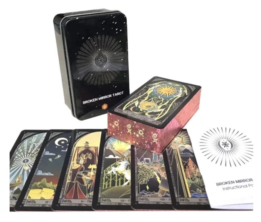 Таро Розбите Дзеркало в бляшаній коробці із золотим тисненням. Broken Mirror Tarot. Карти Таро.