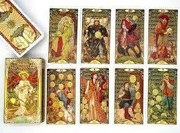Золоте Таро в стилі модерн 78 карт 10,5 х 6 см. Golden Art Nuveav taror. Карти Таро.